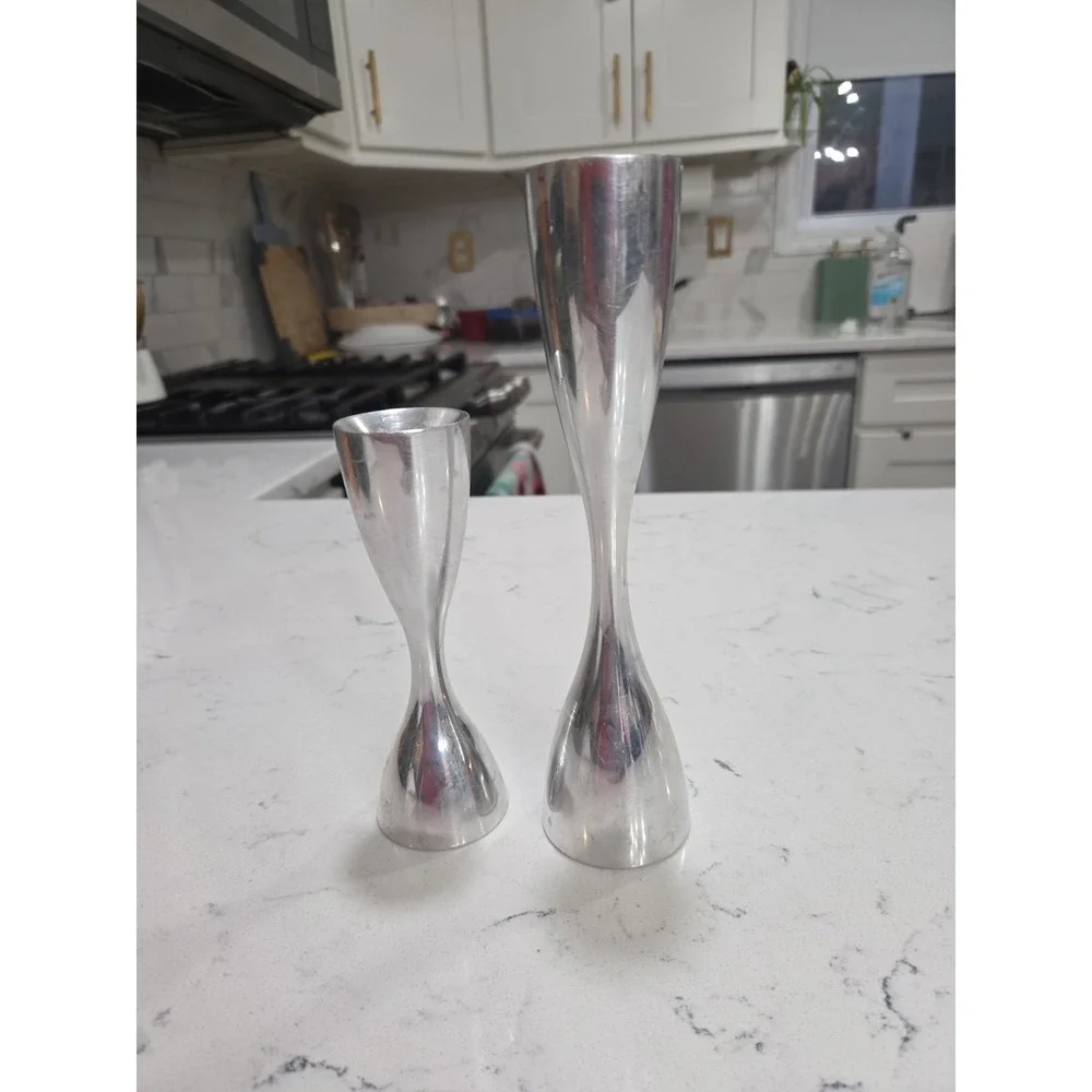 Vintage NAMBE 6030 and 6029 Silver Flare Candlesticks From 1994